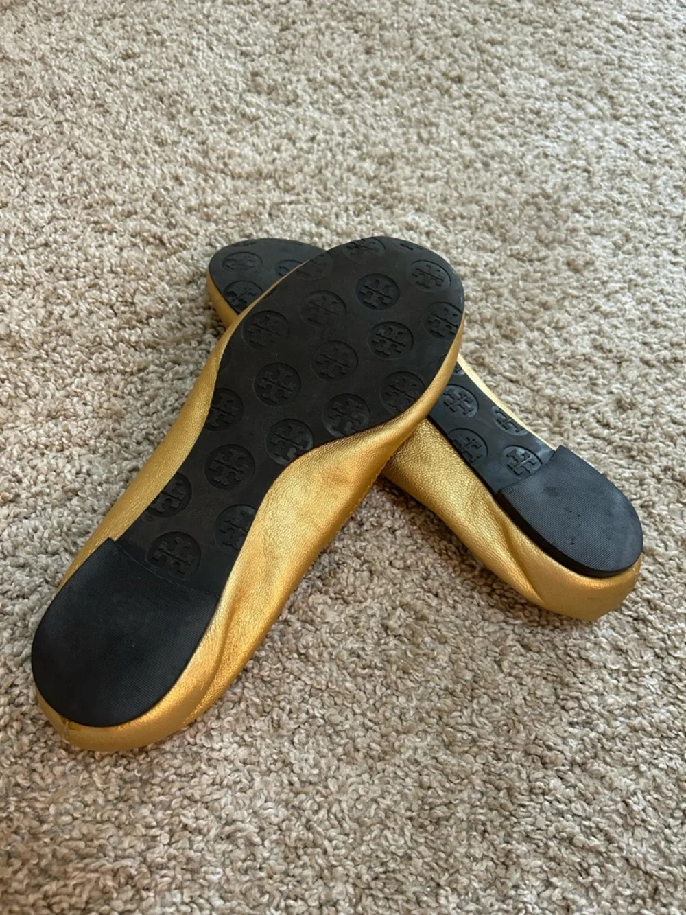 Tory Burch Reva Metallic Gold Logo Ballet Flats